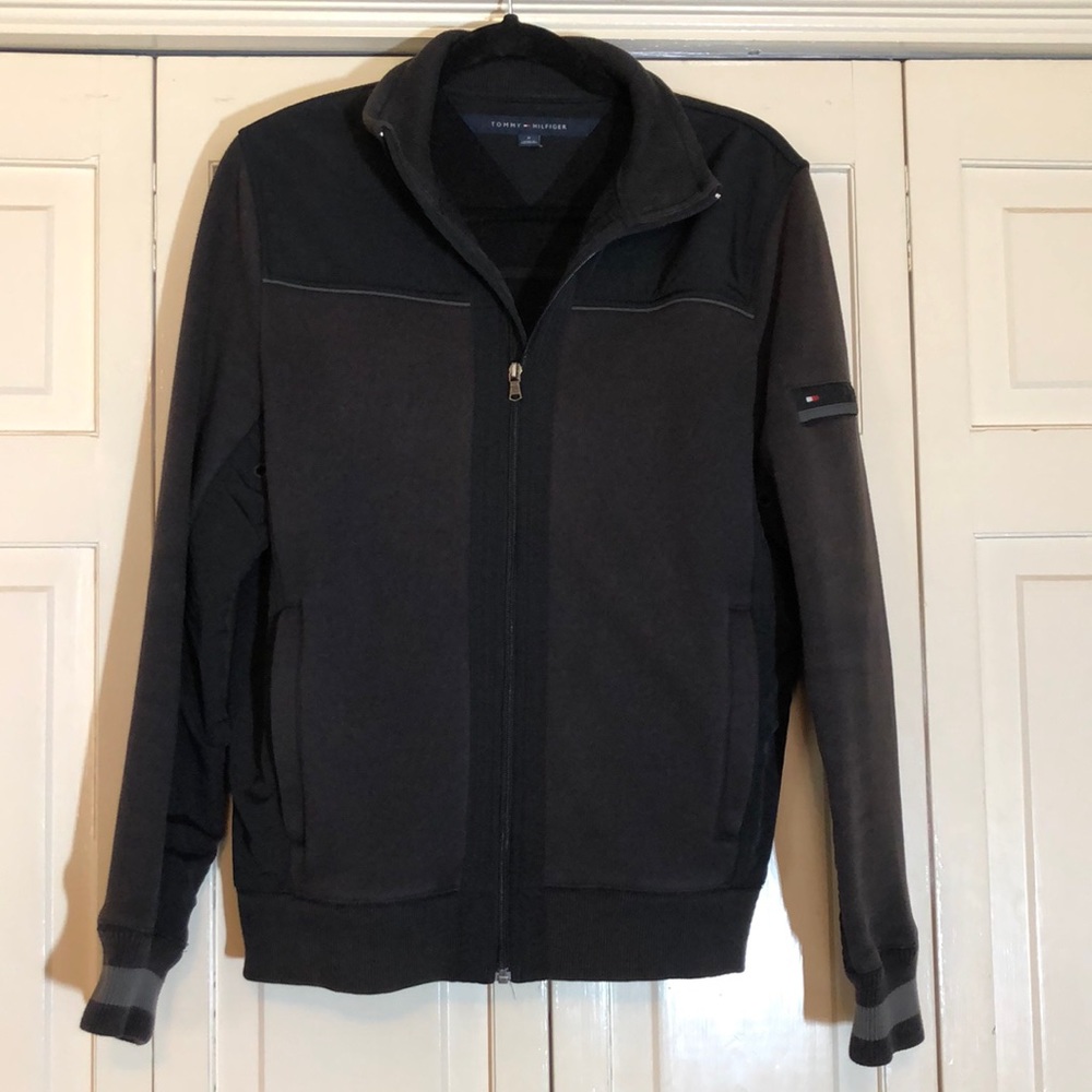 Tommy Hilfiger Men’s Jacket Gray Black Zip Up Fleece Lined SZ M R1